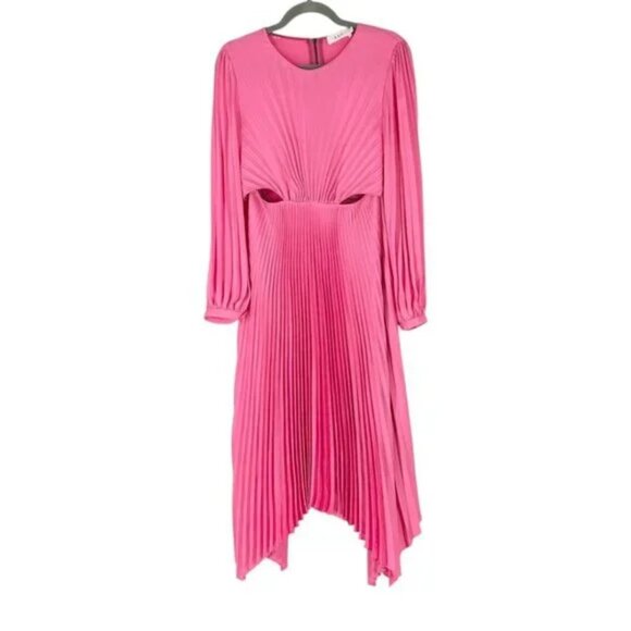 A.L.C. Naples Dress Size 8 Bright Pink Pleated Cutout Open Back Midi - Picture 9 of 11